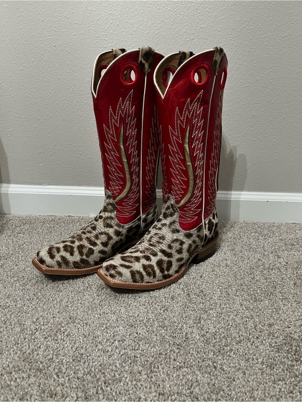 Ariat Red Western Boots with Leopard Print Lower